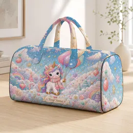 Baby Unicorn With Balloons In Dreamy Winter Clouds For Holiday Travel Girls And Kids Quilted Weekend Bag