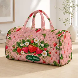 Strawberry Floral Blush Pink Diamond Lattice Overnight Travel Style With Name Accent Quilted Weekend Bag