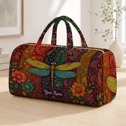 Bohemian Dragonfly Garden Jewel Tone Travel Style For Beach Vacations And Getaways Quilted Weekend Bag