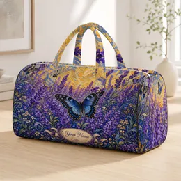 Lavender Garden Butterflies With Cream Name Oval For Romantic Countryside Travel Quilted Weekend Bag