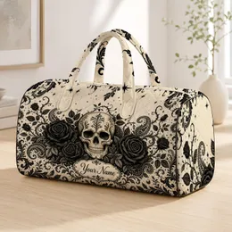 Gothic Ivory Skull With Black Roses Boho Floral Travel Style For Dark Romance Fans Quilted Weekend Bag