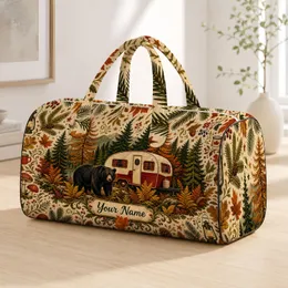 Black Bear Autumn Forest Camping Scene For Thanksgiving Outdoor Getaways And Hikers Quilted Weekend Bag