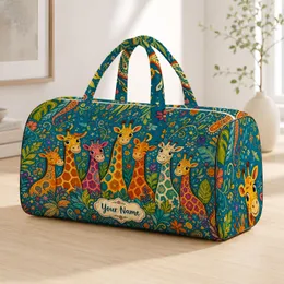Colorful Giraffe Safari Garden On Turquoise For Tropical Travel Gifts Women And Girls Quilted Weekend Bag