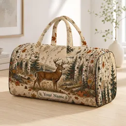 Nordic Birch Forest Stag With Folk Woodland Motifs For Autumn Travel Nature Fans Quilted Weekend Bag