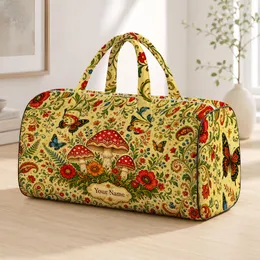 Enchanted Mushroom Floral Butterfly Woodland Autumn Holiday Travel Gift For Nature Lovers Quilted Weekend Bag