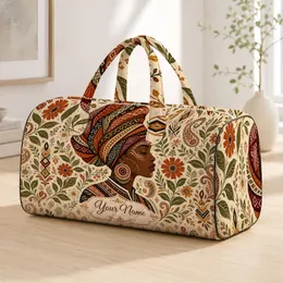 African Turban Woman With Floral Geometric Accents For Boho Travel Style Women Gift Quilted Weekend Bag
