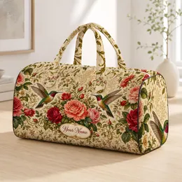 Jewel Hummingbirds And Vintage Roses For Bridal Garden Getaways And Bird Lovers Gift Quilted Weekend Bag