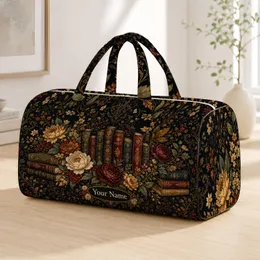 Dark Academia Vintage Library Florals With Antique Books For Autumn Holiday Readers Quilted Weekend Bag