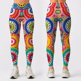 Candy Colored Concentric Circles And Confetti Dots For Festival Yoga And Dance Lovers Leggings