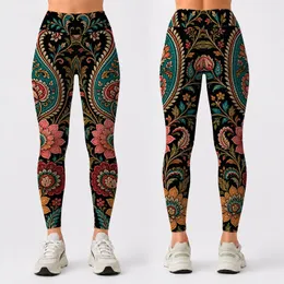Black Boho Paisley Botanical Folk Embroidery Vacation Festival Travel Style For Women Leggings