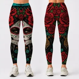 Día De Los Muertos Calavera Rose Skull Mask For Festival Dance And Yoga Style Outfits Leggings