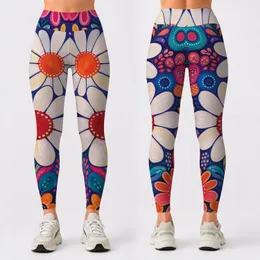 Bold Watercolor Daisy Garden With Jewel Tone Florals For Yoga, Travel And Weekends Leggings