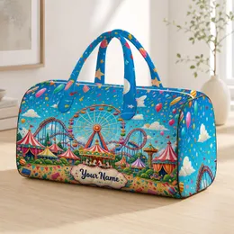 Ferris Wheel Carnival Scene Summer Vacation Theme Park Fun With Name Plaque For Travelers Quilted Weekend Bag