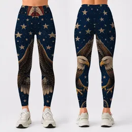 Bald Eagle And Vintage Stars For Patriotic U.S. Anniversary Americana Celebration Leggings
