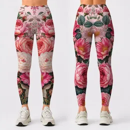 Blush Pink Rose Peony Botanical Garden Floral For Elegant Yoga And Lounge Outfits Leggings