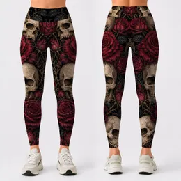 Gothic Skull And Crimson Rose Dark Floral For Alternative Festival Streetwear Women Leggings