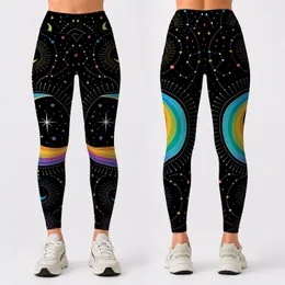 Rainbow Crescent Moon Celestial Galaxy Stars For Boho Festival Yoga Nights And Women Leggings