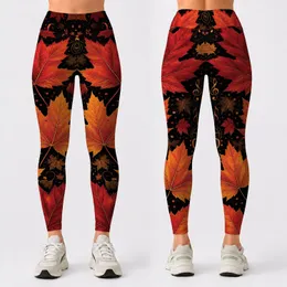 Autumn Maple Leaves And Music Notes On Black For Fall Festival Concert Outfits Women Leggings