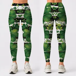 Black White Stripes With Emerald Shamrocks And Gold Coins For St Patricks Day Celebration Leggings