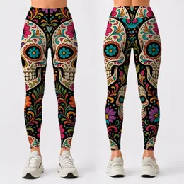 Día De Los Muertos Sugar Skulls And Folk Flowers For Fiesta Festival Outfit Style Leggings
