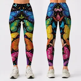 Rainbow Butterfly Cascade On Black For Festival Yoga Lounge And Vacation Style Fans Leggings