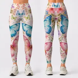 Watercolor Butterflies And Spring Florals For Garden Party Yoga And Boutique Style Leggings