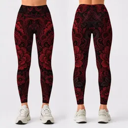 Gothic Crimson Lace Floral Paisley Damask For Dark Festival Outfits And Alternative Style Leggings