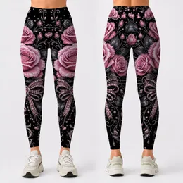 Blush Rose Crystal Love Bouquet On Black For Romantic Glam Nights And Gift Style Leggings