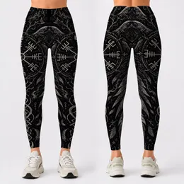 Viking Compass Ravens And Rune Sigils For Gothic Festival Outfits And Norse Fans Leggings