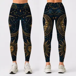 Celestial Crescent Moon And Stars Boho Night Sky For Yoga Festival Lounge Wear Style Leggings