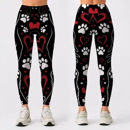 Hand And Paw With Red Hearts For Pet Lover Gym Outings And Casual Streetwear Women Leggings
