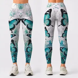 Turquoise Butterfly Watercolor Cosmos For Yoga Studio Festival And Everyday Style Leggings