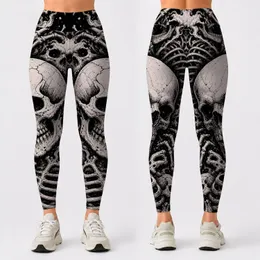 Gothic Skull And Bones Horror Comic Motif For Halloween Night Out Plus Size Women Leggings