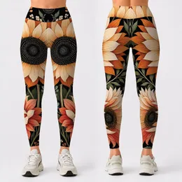 Black Sunflower Botanical Floral For Yoga Studio Streetwear And Curvy Style Wardrobe Leggings