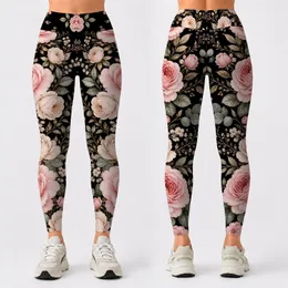 Blush Rose Botanical On Black For Romantic Everyday Style And Plus Size Wardrobes Leggings