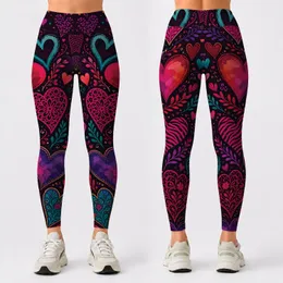 Vibrant Hearts On Black Plum For Romantic Date Night And Boutique Festival Style Leggings