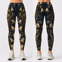Dark Teal Antique Gold Wildflower Botanicals For Moody Autumn Boutique Style Outfits Leggings