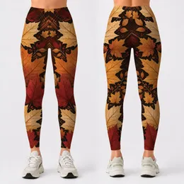 Autumn Maple Leaves With Rustic Plaid For Cozy Seasonal Fall Outfits And Casual Women Leggings