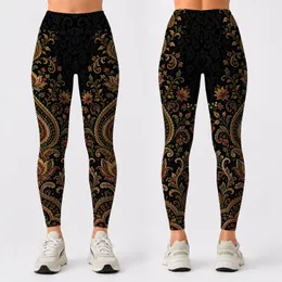 Ornate Bohemian Paisley Lotus Mandala In Black Gold For Yoga Gym Festival Women Style Leggings