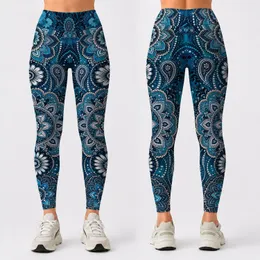 Ocean Turquoise Boho Mandala Paisley Marbling For Summer Yoga And Festival Style Leggings