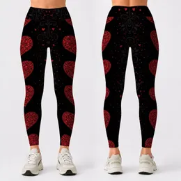 Crimson Heart Column On Black Valentine Workout Lounge And Date Night Style For Women Leggings