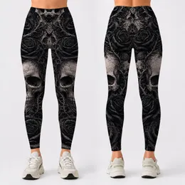 Gothic Skull And Black Rose Monochrome Collage For Alt Festival Streetwear Women Leggings