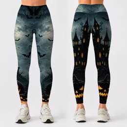 Haunted Castle Jack O Lantern Cemetery Scene For Spooky Halloween Nights Women Outfit Leggings