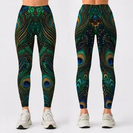 Opulent Peacock Feather Collage For Boho Evening Festivals And Luxe Lounge Style Leggings