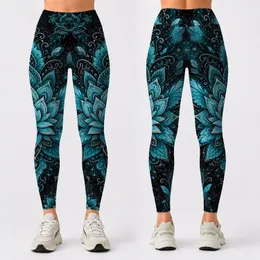 Turquoise Butterfly Lace Mandala With Cosmic Teal Nebula For Boho Festival Style Leggings