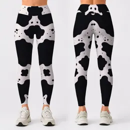 Black White Cowhide Spots Western Farm Chic Monochrome Streetwear For Trendsetters Leggings