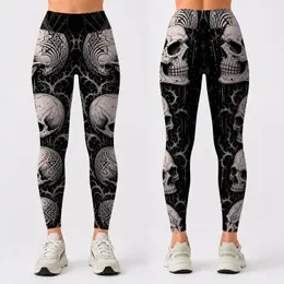 White Gothic Skull Column On Black For Dark Gym, Yoga, Festival, And Streetwear Fans Leggings