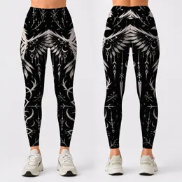 Gothic White Raven Sigil Talisman For Occult Streetwear Festival Goth Punk Style Leggings