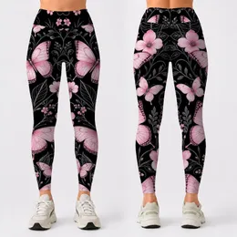 Blush Butterfly Botanical Garden On Black For Yoga Studio Style And Everyday Outfits Leggings