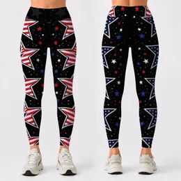 Patriotic Star Column Americana Red White Blue Yoga Fitness Festival Style For Women Leggings